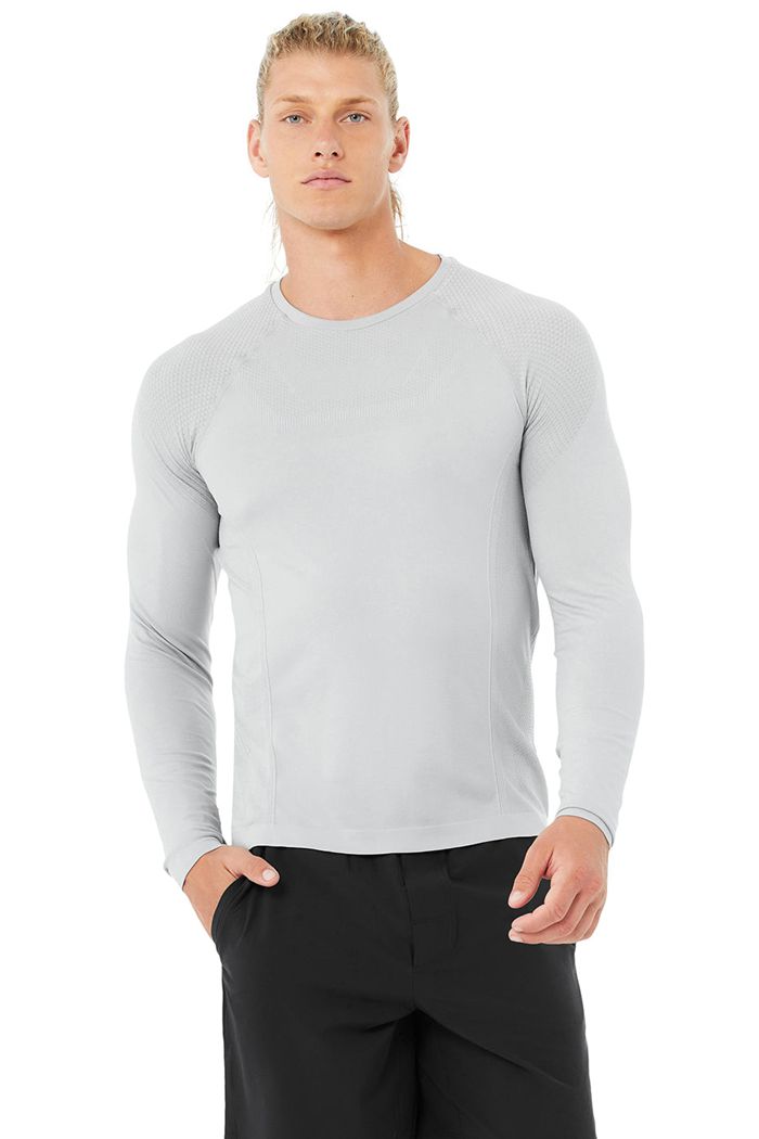 Grey Alo Yoga Amplify Seamless Men\'s Long Sleeve | 49568YRWM