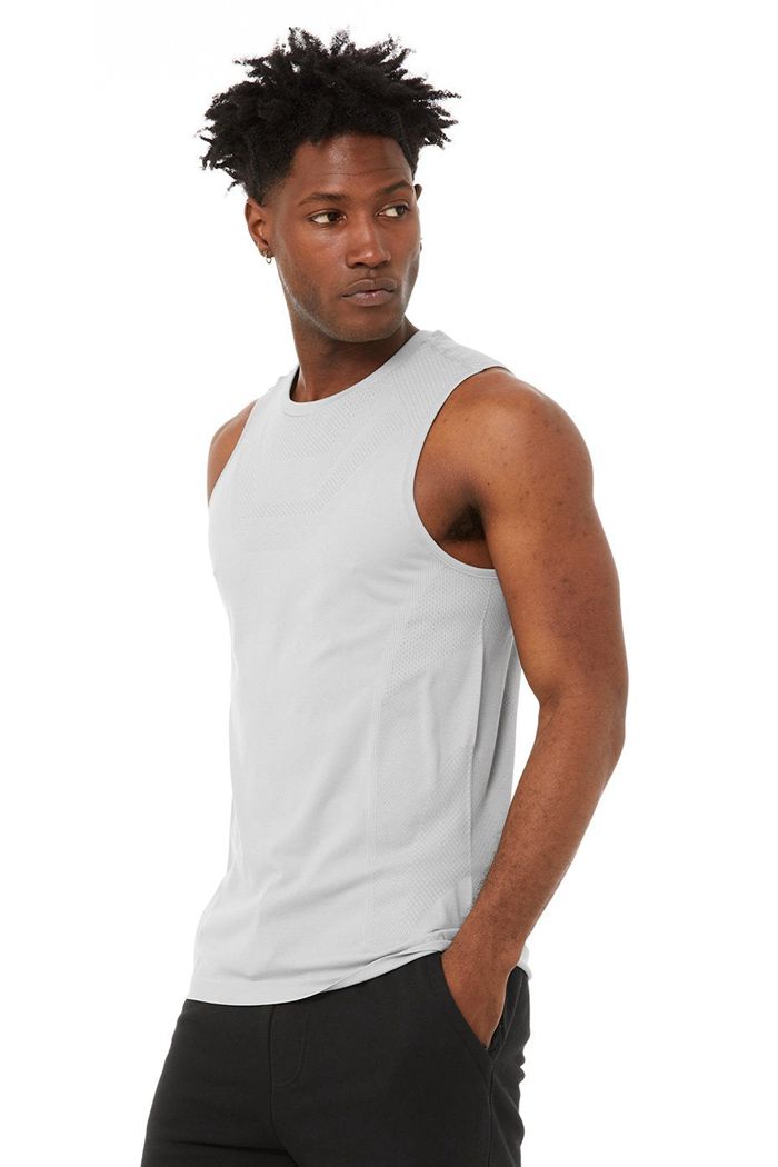 Grey Alo Yoga Amplify Seamless Muscle Men\'s Tank Tops | 51607MHOG