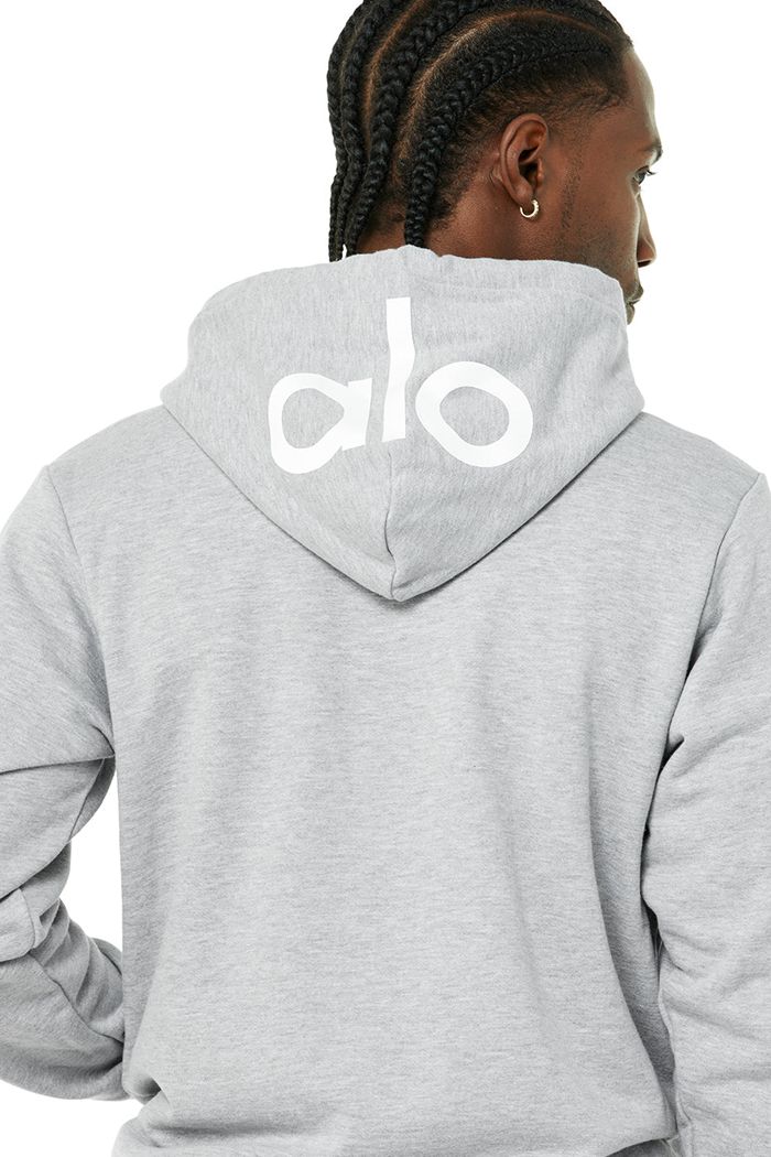 Grey Alo Yoga Caliber Men's Hoodie | 12836YMAN