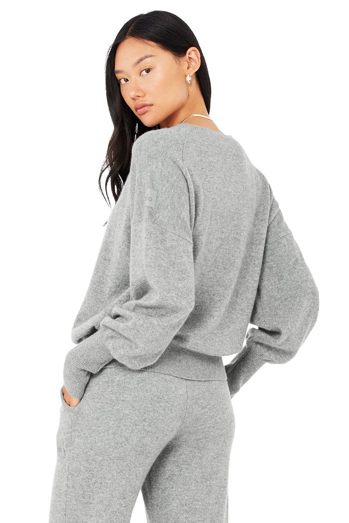 Grey Alo Yoga Cashmere Jet Set Crew Women's Long Sleeve | 91840WYVB