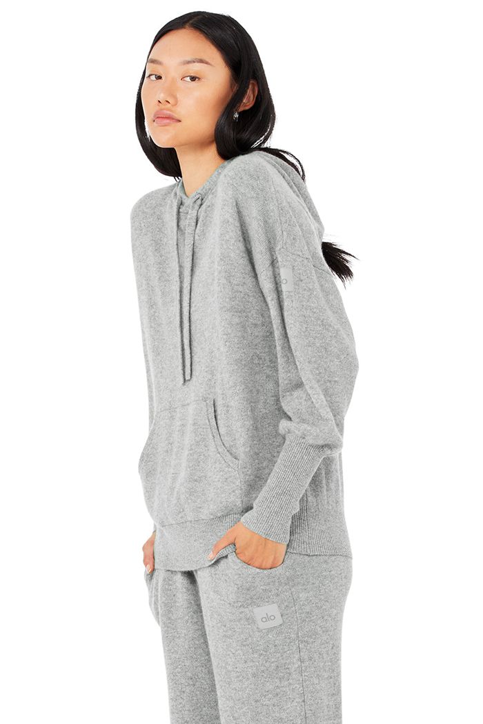 Grey Alo Yoga Cashmere Jet Set Women's Hoodie | 46850ENZW