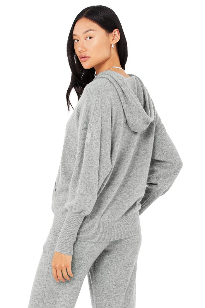 Grey Alo Yoga Cashmere Jet Set Women's Hoodie | 46850ENZW