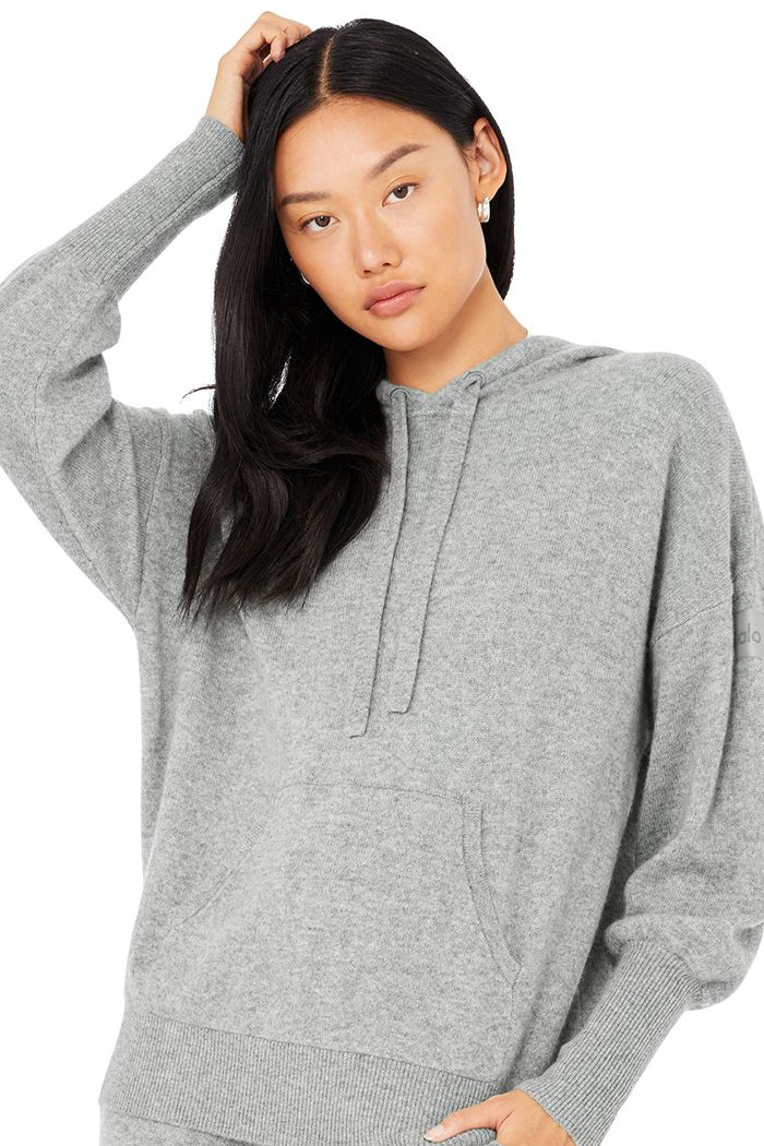 Grey Alo Yoga Cashmere Jet Set Women's Hoodie | 46850ENZW