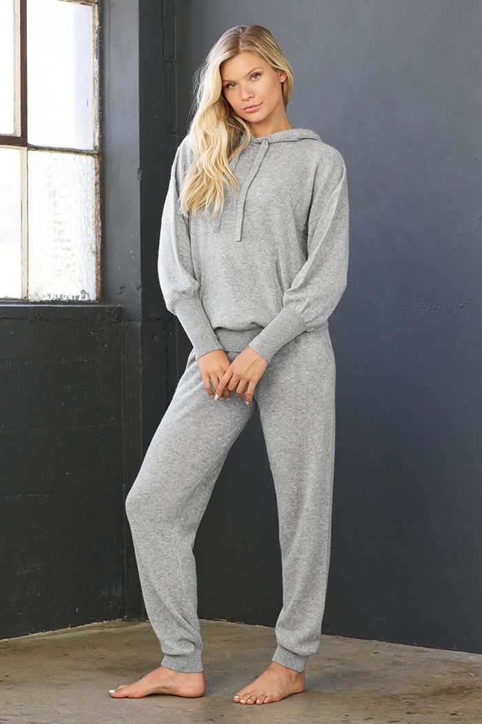 Grey Alo Yoga Cashmere Jet Set Women's Hoodie | 46850ENZW