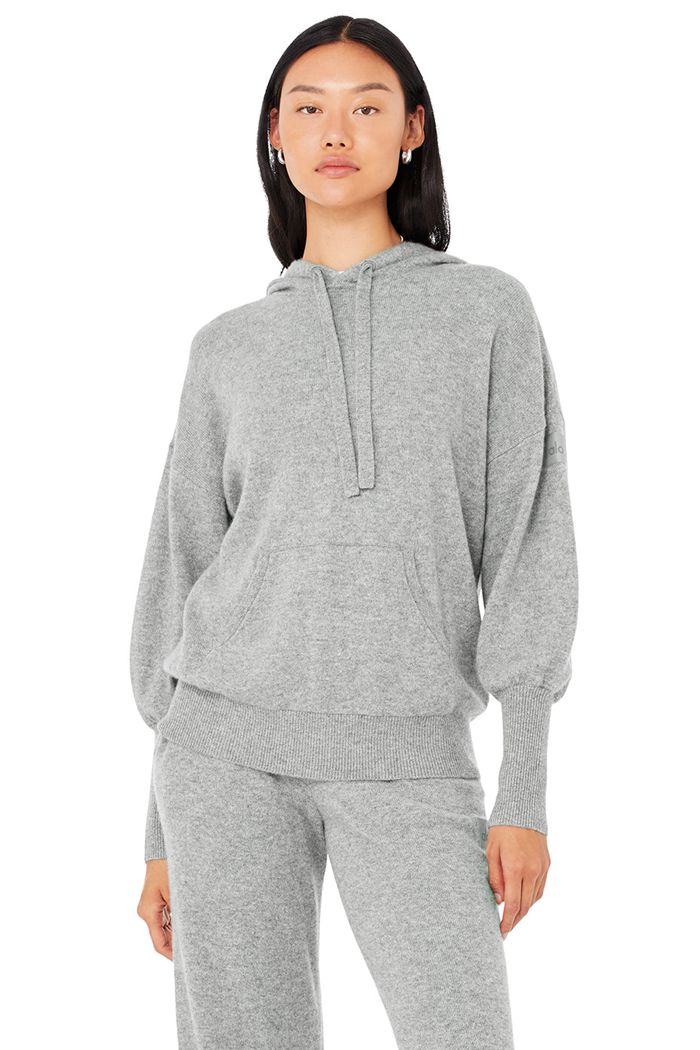 Grey Alo Yoga Cashmere Jet Set Women\'s Hoodie | 46850ENZW