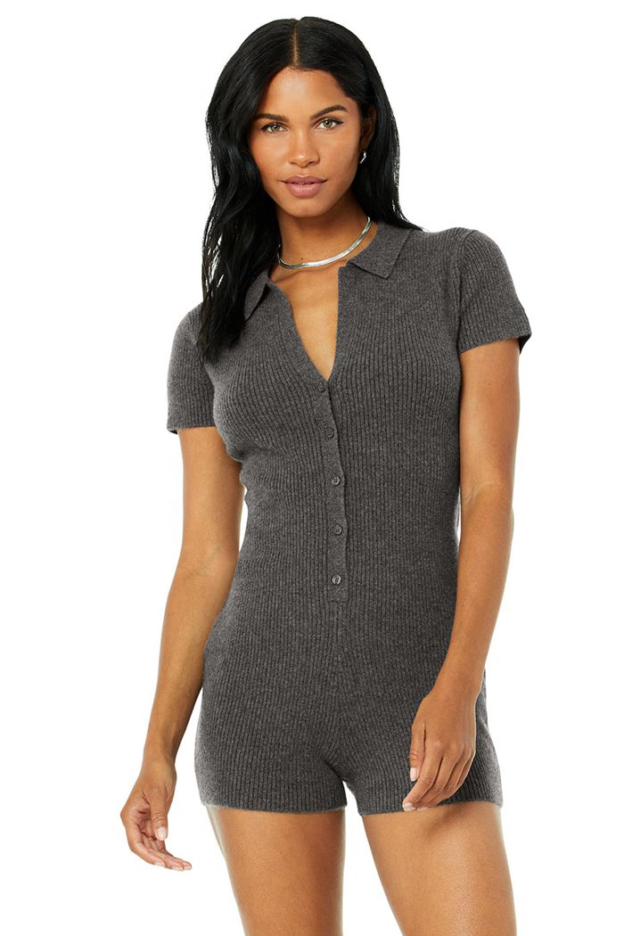 Grey Alo Yoga Cashmere Ribbed Staycation Playsuit Women\'s Playsuit | 13672DYLV