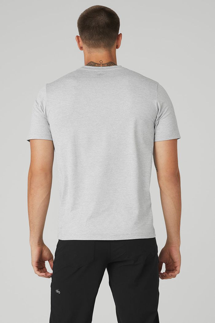 Grey Alo Yoga Conquer Reform Crewneck Men's Short Sleeve | 05298YRXM