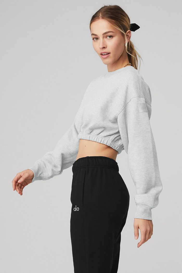 Grey Alo Yoga Devotion Crew Neck Women's Pullover | 41869HTIU