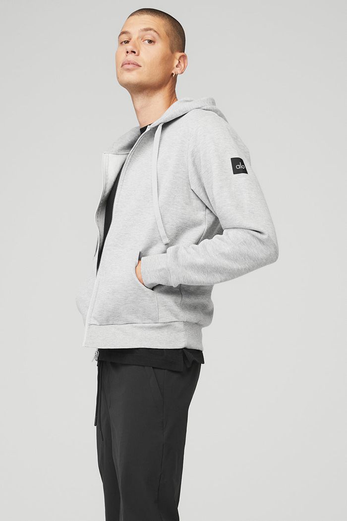 Grey Alo Yoga Everyday Full Zip Men's Hoodie | 76302GAQY