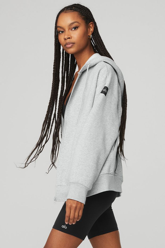 Grey Alo Yoga Everyday Full Zip Women's Hoodie | 02356VKQL