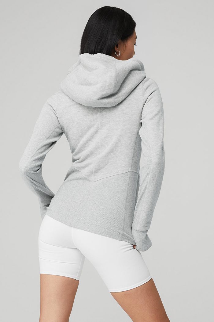 Grey Alo Yoga Foundation Zip Women's Hoodie | 49056SHYO