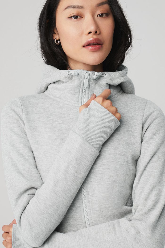 Grey Alo Yoga Foundation Zip Women's Hoodie | 49056SHYO