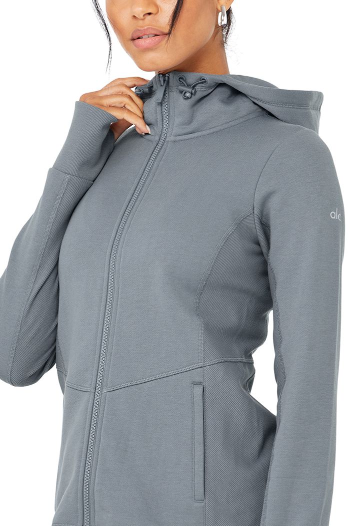 Grey Alo Yoga Foundation Zip Women's Hoodie | 74350RDUY