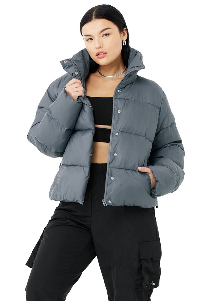 Grey Alo Yoga Gold Rush Puffer Women's Jackets | 49581TLFQ