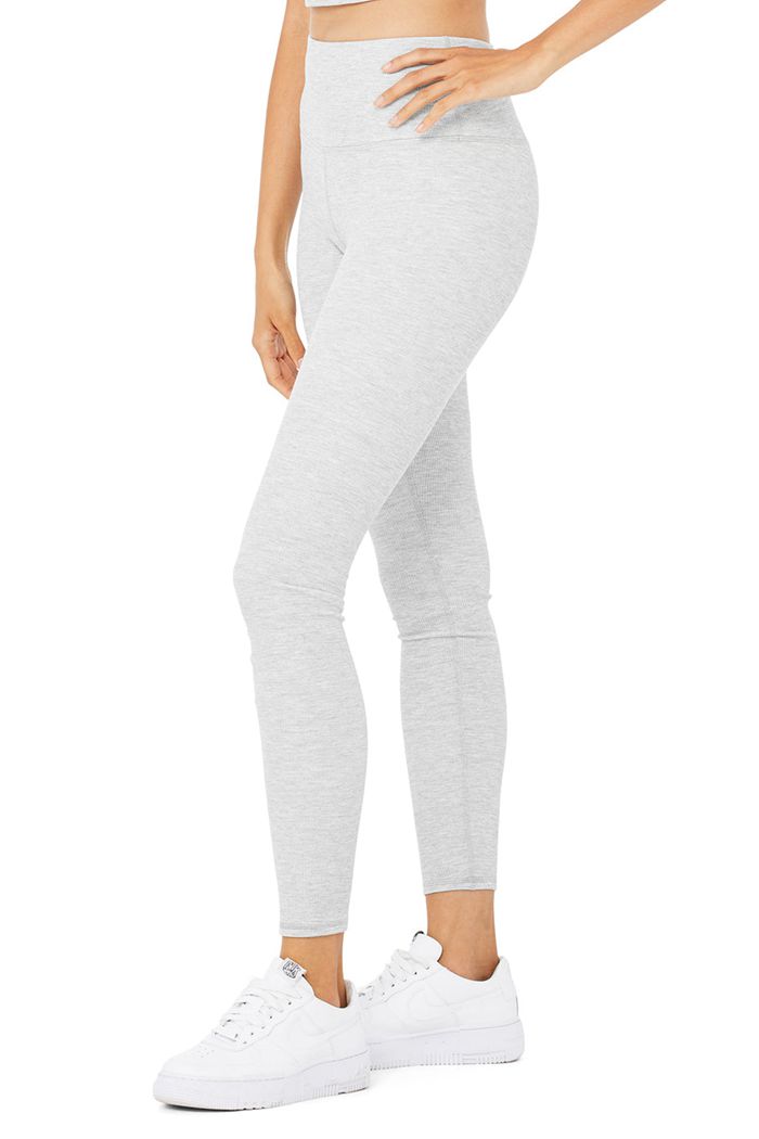 Grey Alo Yoga High-Waist Micro Waffle LowKey Women's Leggings | 70613NOEC