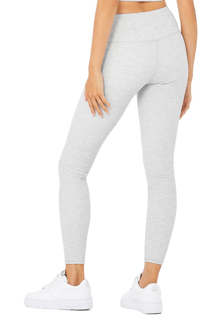 Grey Alo Yoga High-Waist Micro Waffle LowKey Women's Leggings | 70613NOEC