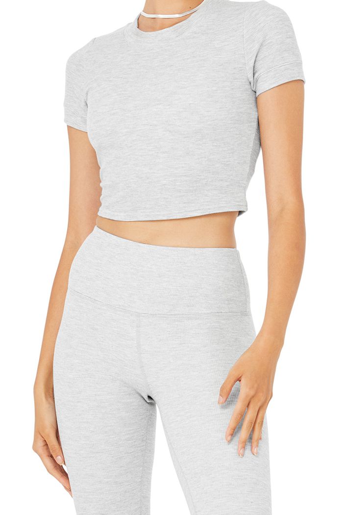 Grey Alo Yoga High-Waist Micro Waffle LowKey Women's Leggings | 70613NOEC