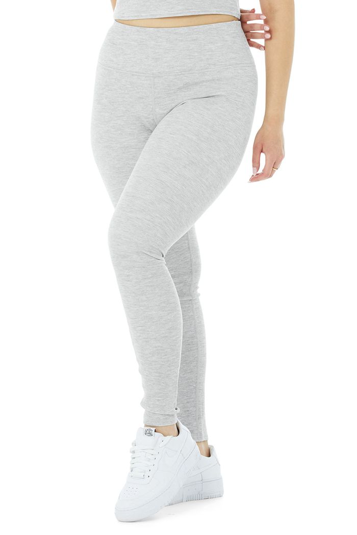 Grey Alo Yoga High-Waist Micro Waffle LowKey Women's Leggings | 70613NOEC