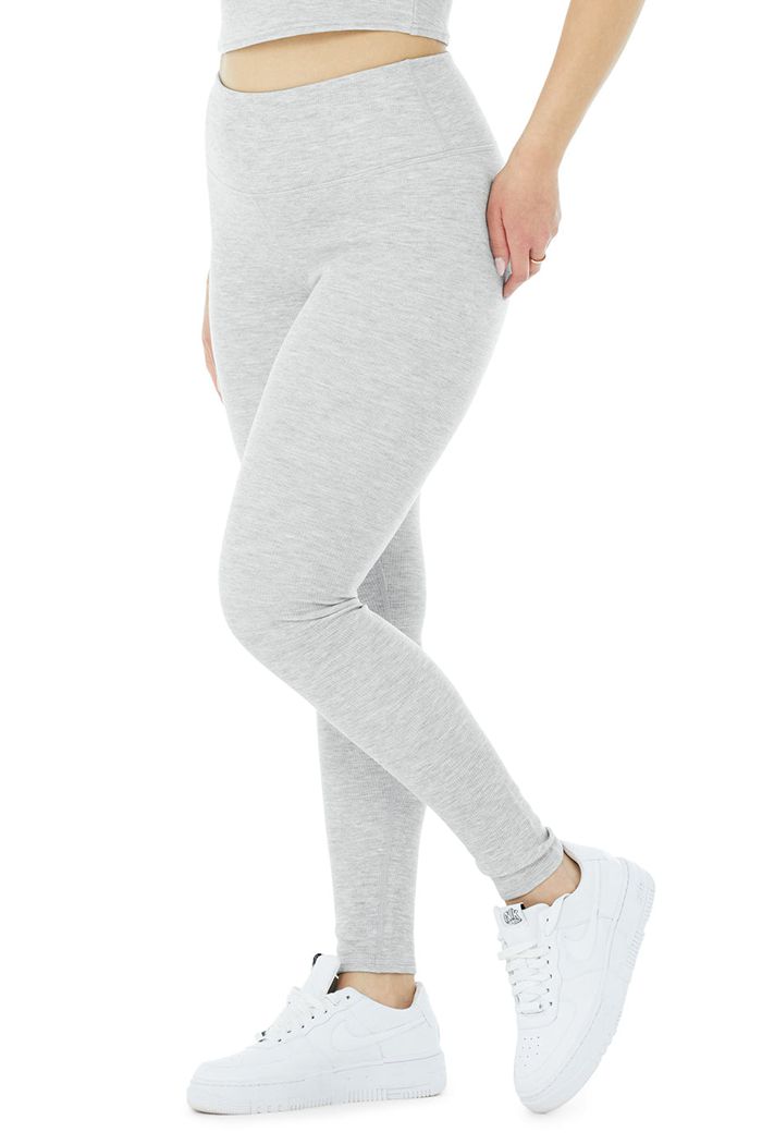 Grey Alo Yoga High-Waist Micro Waffle LowKey Women's Leggings | 70613NOEC