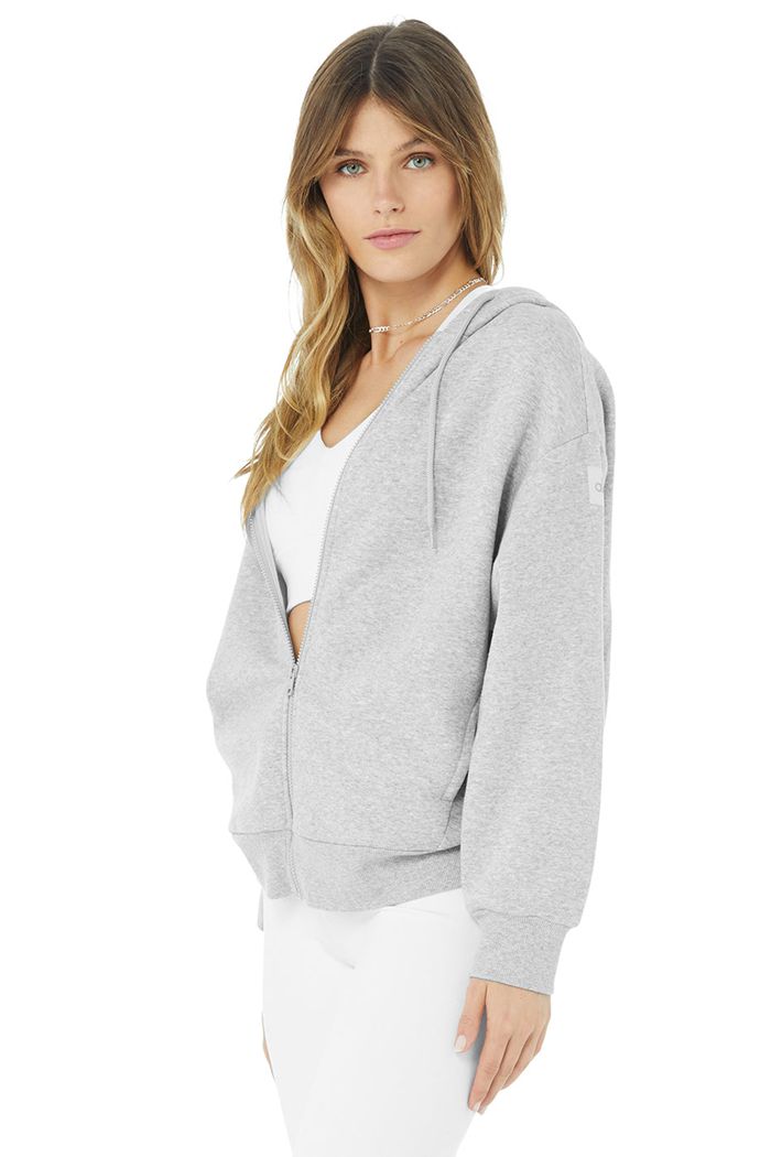 Grey Alo Yoga Hype Full Zip Women's Hoodie | 46082GWSZ