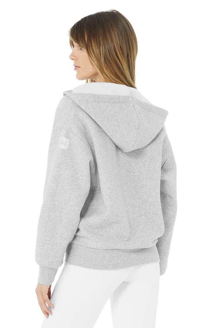 Grey Alo Yoga Hype Full Zip Women's Hoodie | 46082GWSZ