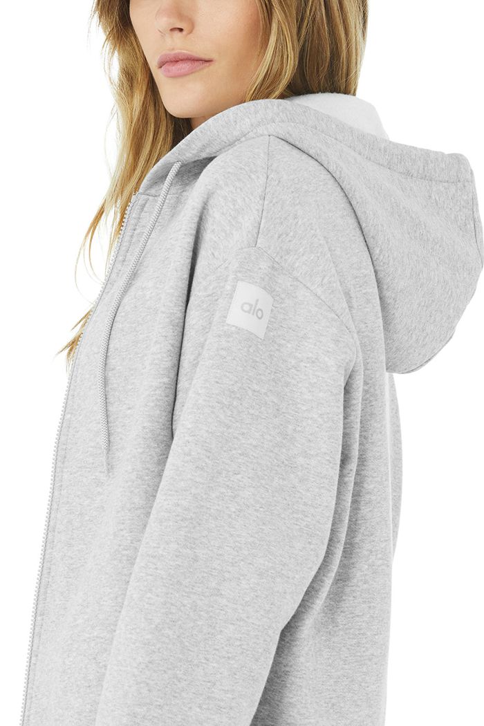 Grey Alo Yoga Hype Full Zip Women's Hoodie | 46082GWSZ