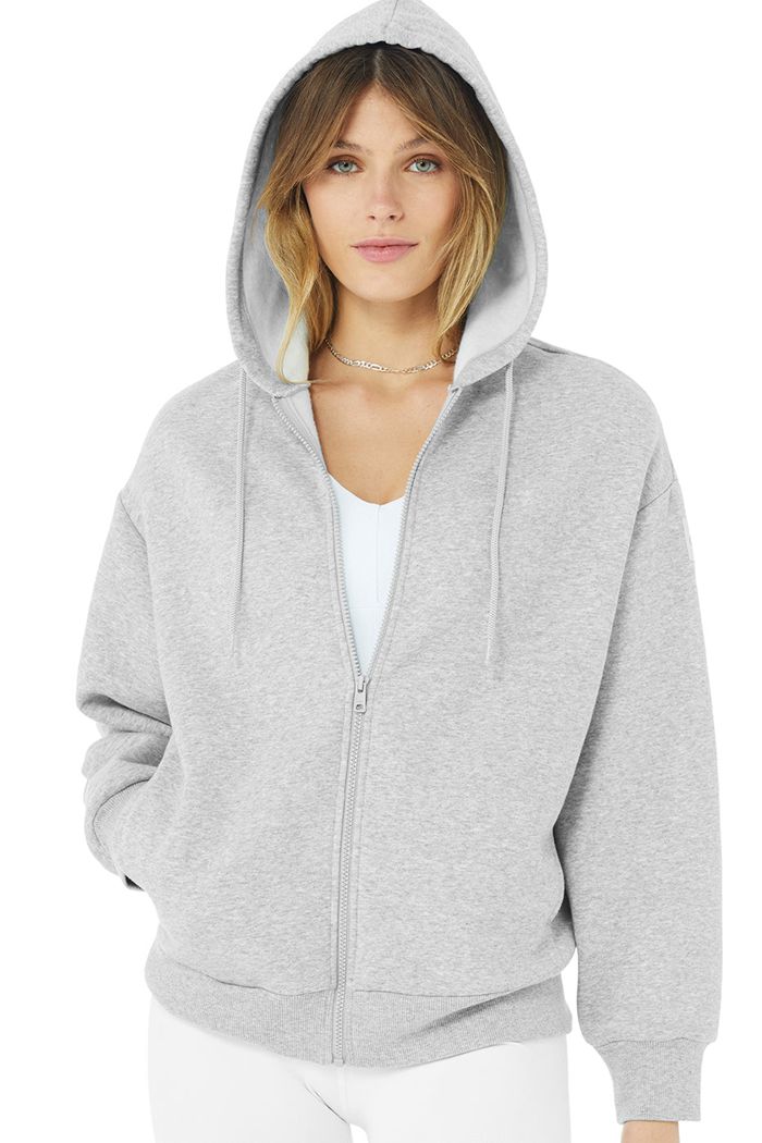 Grey Alo Yoga Hype Full Zip Women's Hoodie | 46082GWSZ