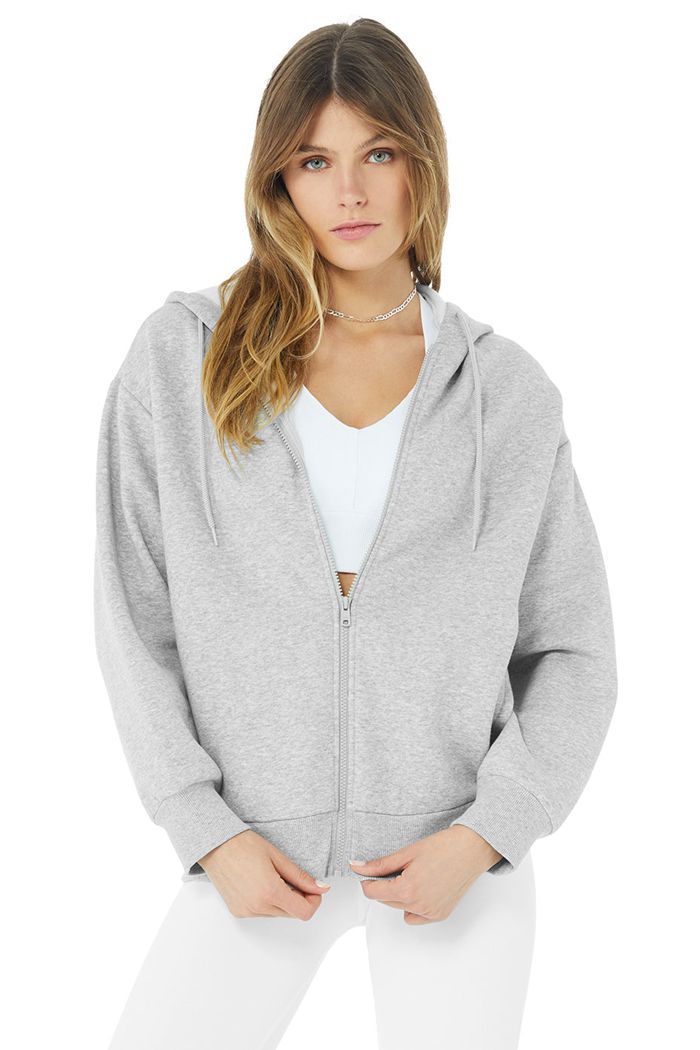 Grey Alo Yoga Hype Full Zip Women\'s Hoodie | 46082GWSZ