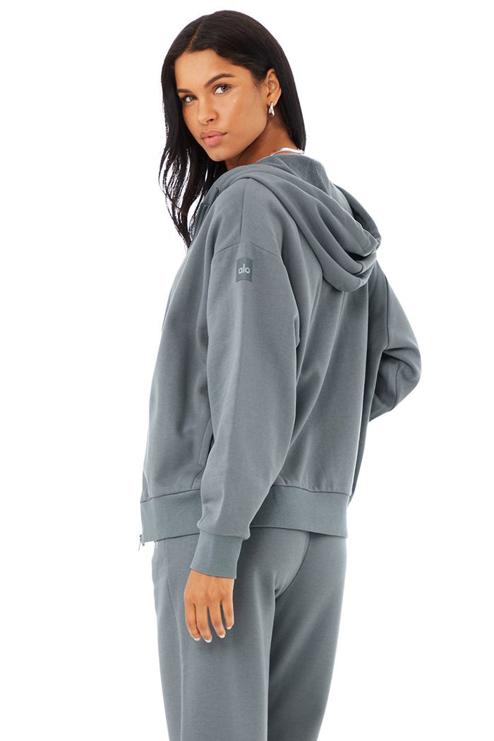 Grey Alo Yoga Hype Full Zip Women's Hoodie | 80695CEFH