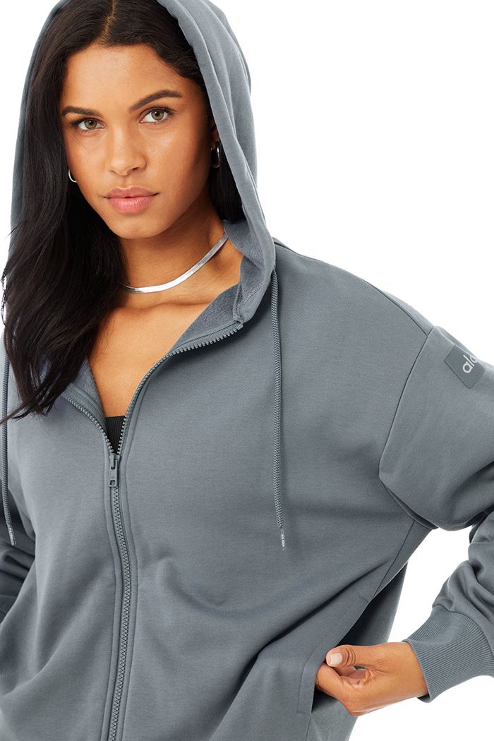 Grey Alo Yoga Hype Full Zip Women's Hoodie | 80695CEFH