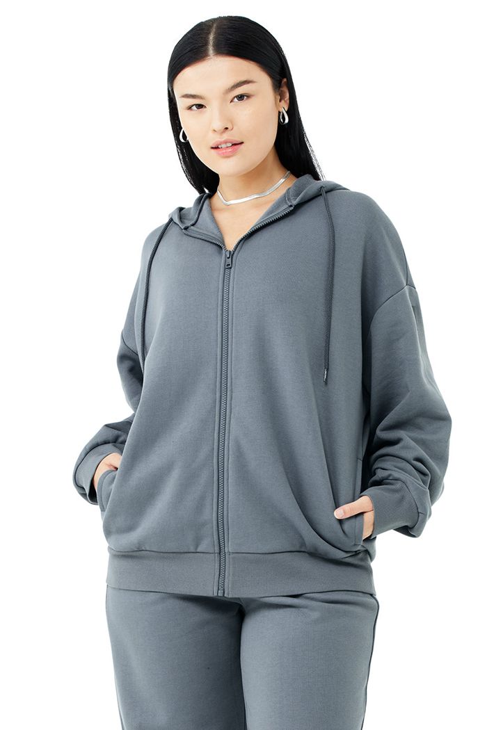 Grey Alo Yoga Hype Full Zip Women's Hoodie | 80695CEFH