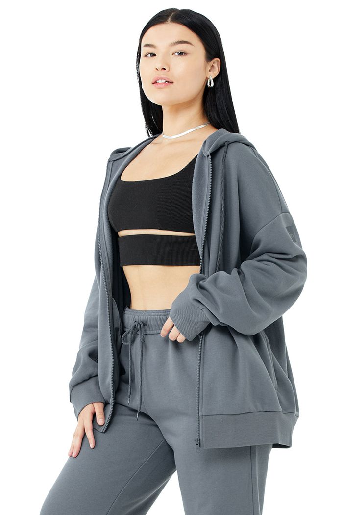 Grey Alo Yoga Hype Full Zip Women's Hoodie | 80695CEFH