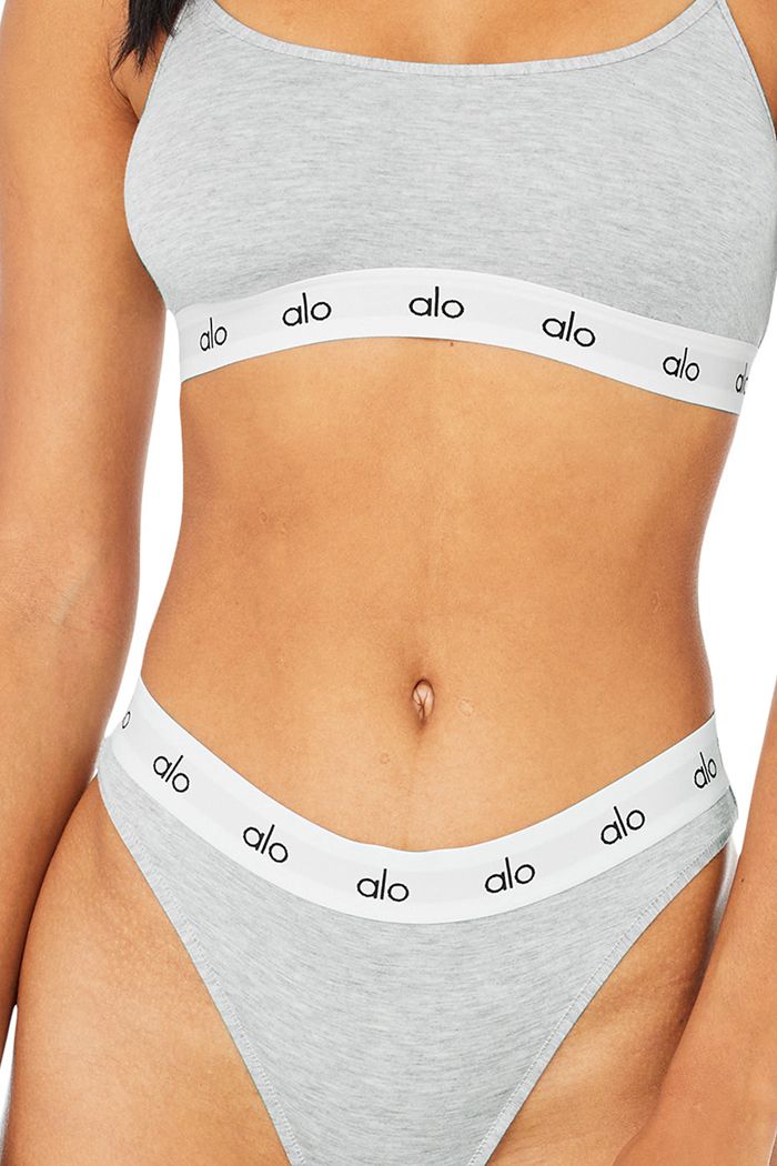 Grey Alo Yoga Icon High-Cut Thong Women's Underwear | 10859HBNE