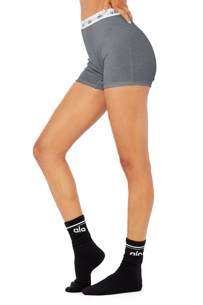 Grey Alo Yoga Icon Ribbed Boy Women's Short | 71480XRGQ