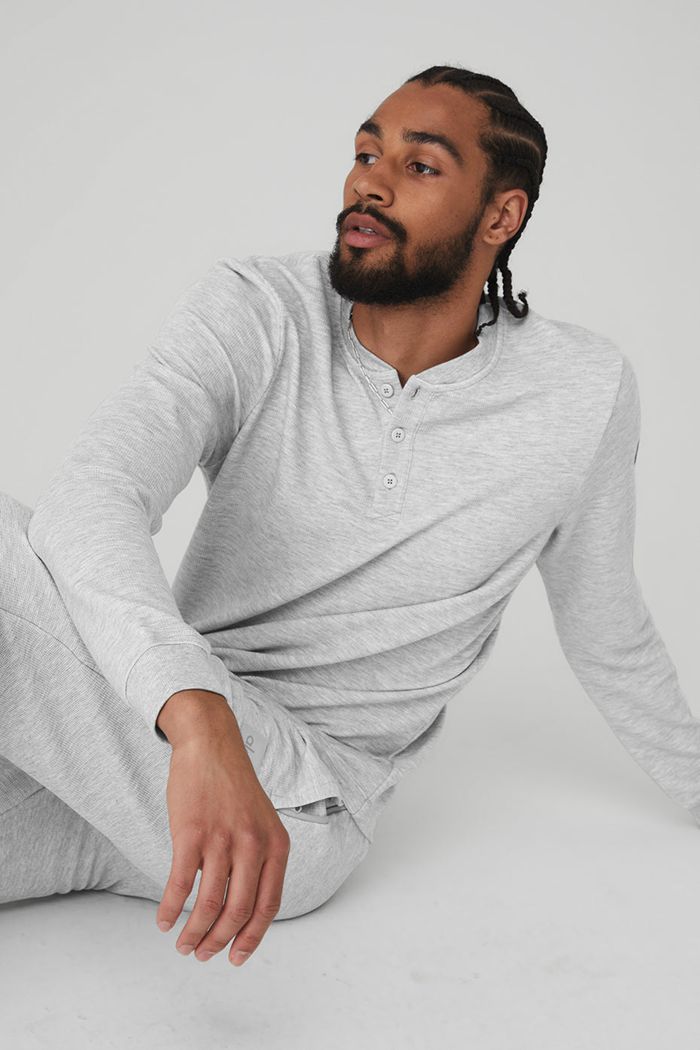 Grey Alo Yoga Micro Waffle Fast Break Henley Men's Long Sleeve | 81437UYHL