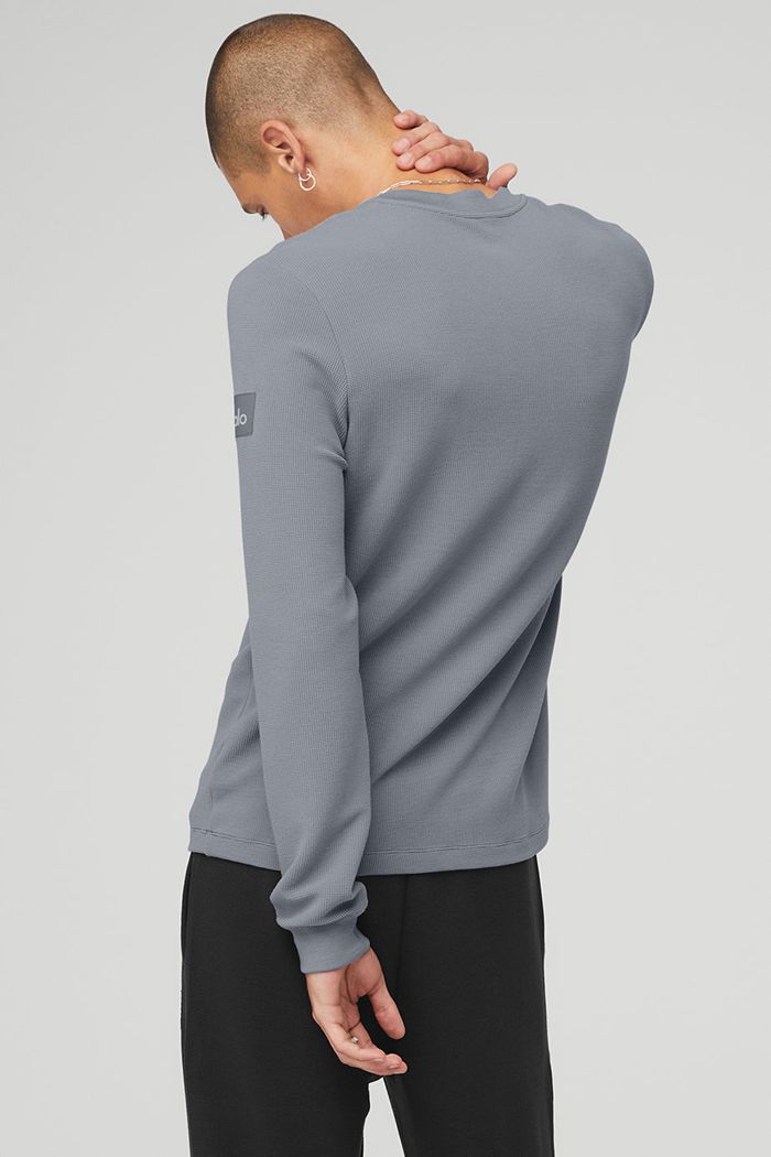 Grey Alo Yoga Micro Waffle Fast Break Henley Men's Long Sleeve | 82973QJZW