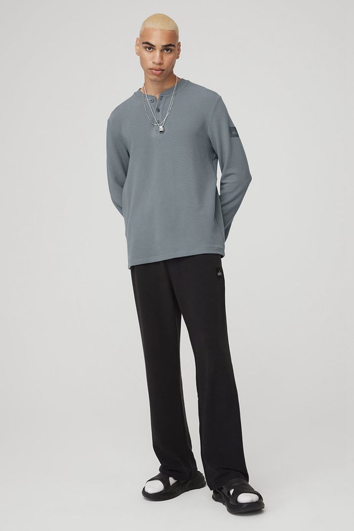 Grey Alo Yoga Micro Waffle Fast Break Henley Men's Long Sleeve | 82973QJZW