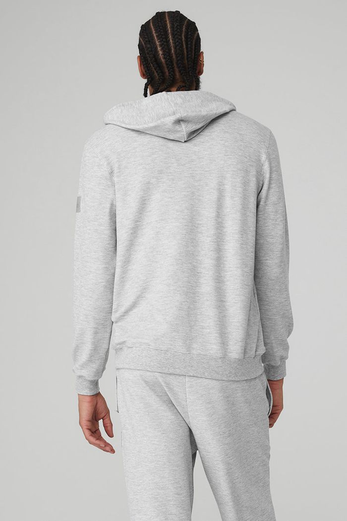 Grey Alo Yoga Micro Waffle Fast Break Men's Hoodie | 32895ZTNF