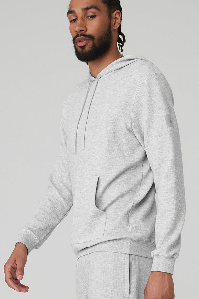 Grey Alo Yoga Micro Waffle Fast Break Men's Hoodie | 32895ZTNF