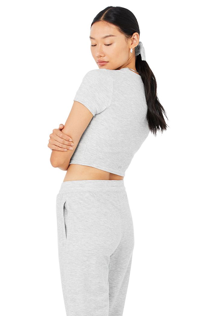 Grey Alo Yoga Micro Waffle Sierra Women's Short Sleeve | 38467QJSW