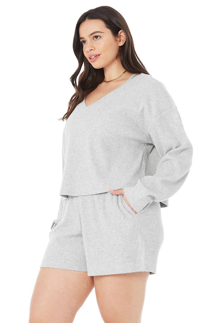 Grey Alo Yoga Muse V-Neck Women's Pullover | 58396BJPF