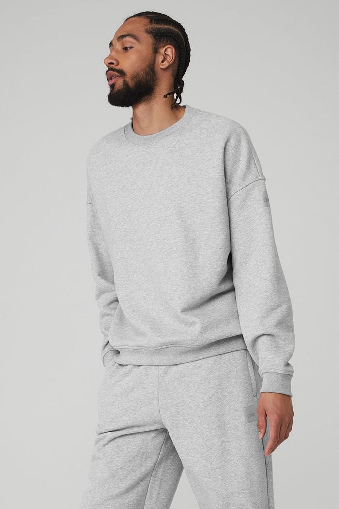 Grey Alo Yoga Renown Crew Neck Men's Pullover | 91407ZVAO