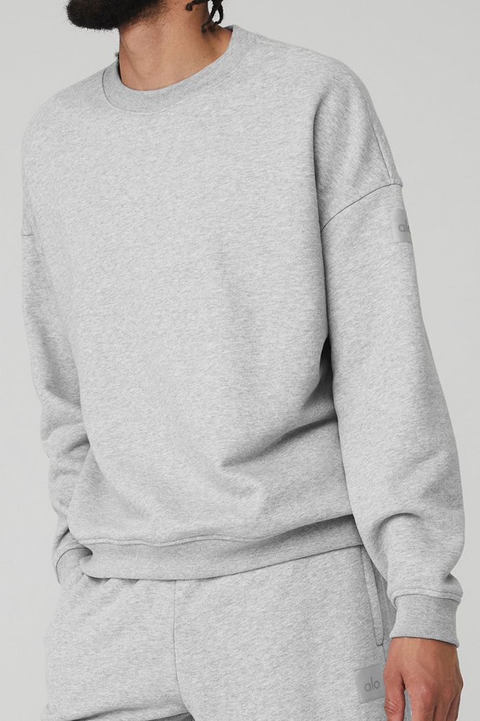 Grey Alo Yoga Renown Crew Neck Men's Pullover | 91407ZVAO