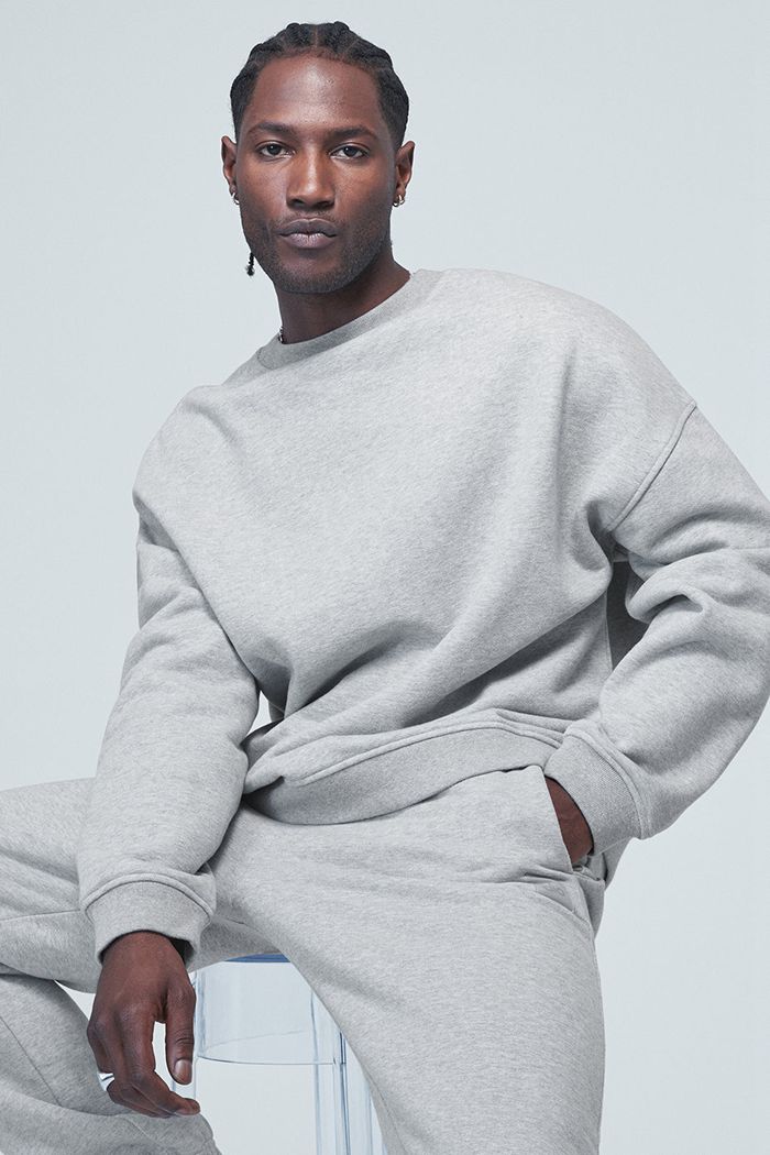 Grey Alo Yoga Renown Crew Neck Men's Pullover | 91407ZVAO