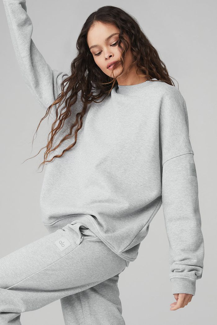 Grey Alo Yoga Renown Crew Neck Women's Pullover | 06728SHYI