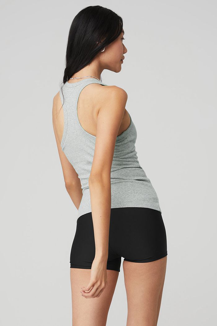 Grey Alo Yoga Ribbed Aspire Full Length Women's Tank Tops | 84293HPNU