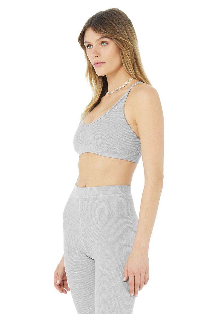 Grey Alo Yoga Ribbed Blissful Women's Bras | 58723JPVU