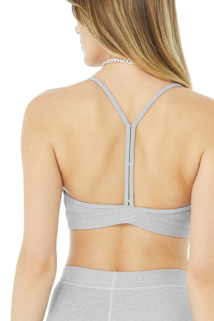 Grey Alo Yoga Ribbed Blissful Women's Bras | 58723JPVU