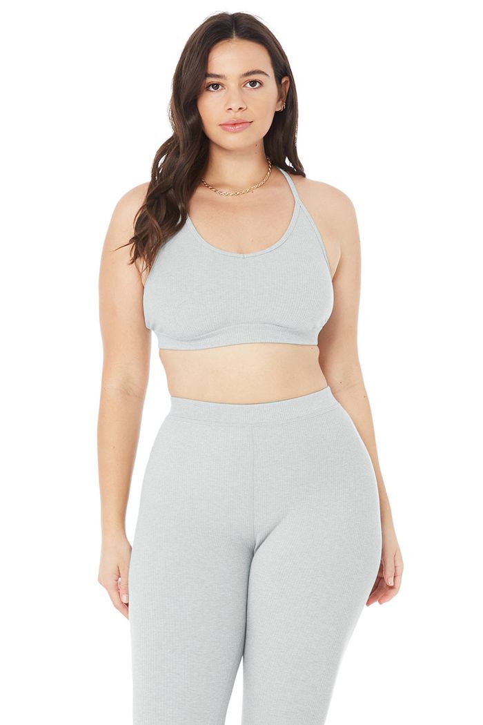 Grey Alo Yoga Ribbed Blissful Women's Bras | 58723JPVU