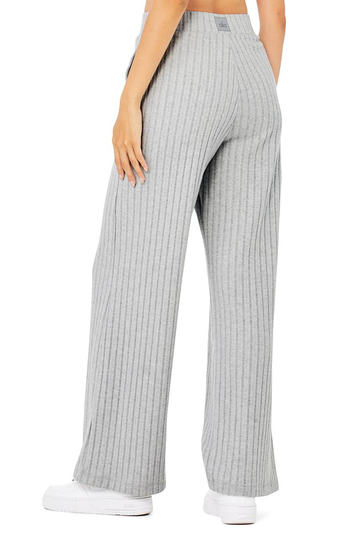 Grey Alo Yoga Ribbed Take Comfort Wide Leg Women's Pants | 48502EIFO